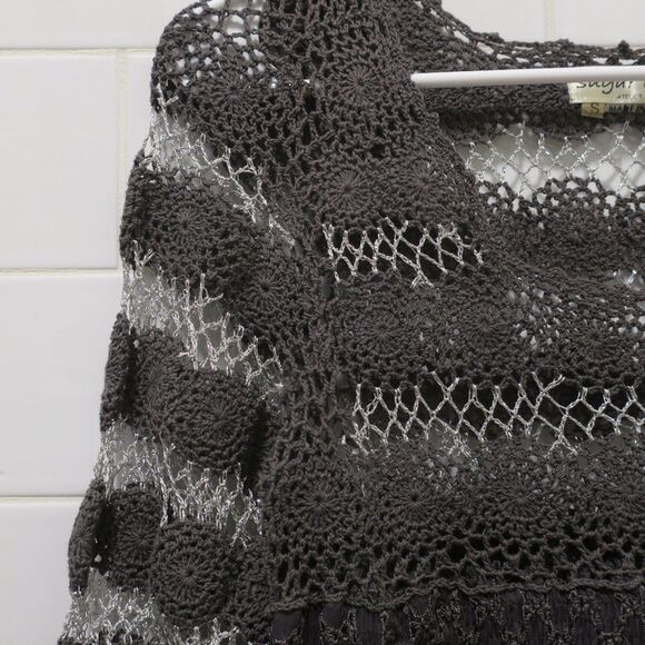 NWT SUGARLIPS silk crochet dress grey silve eyelet Sml babydoll y2k fairy - Picture 2 of 15